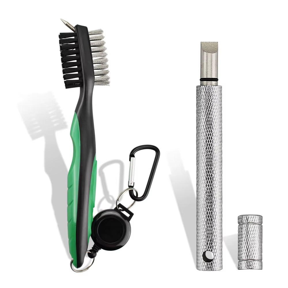 Golf Club Brush and Sharpener Set - 2-Piece Grooving Tool and Cleaner Kit for Putter and Wedge Accessories