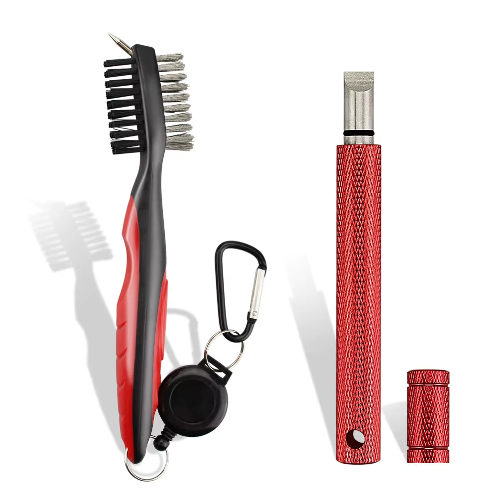 Golf Club Brush and Sharpener Set - 2-Piece Grooving Tool and Cleaner Kit for Putter and Wedge Accessories