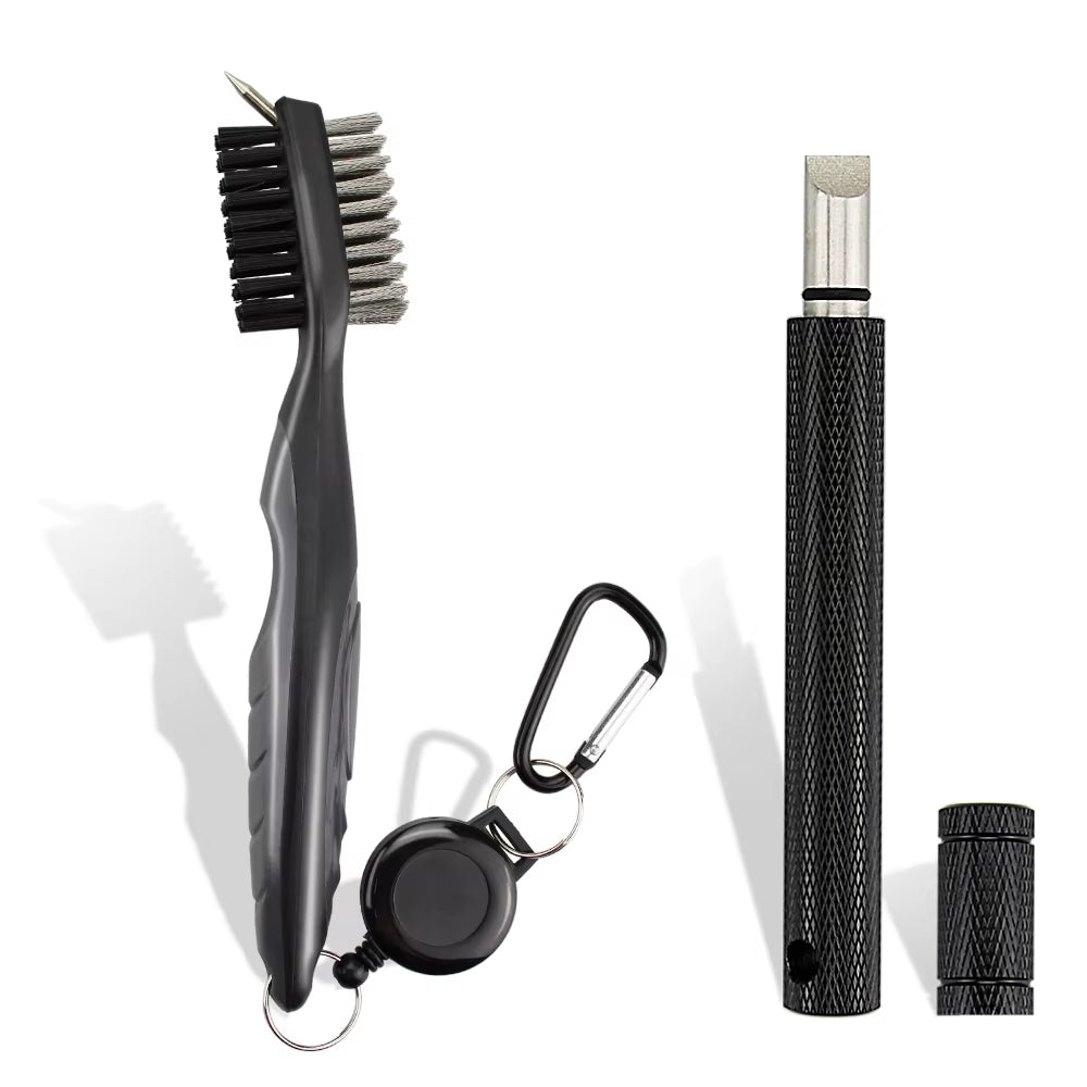 Golf Club Brush and Sharpener Set - 2-Piece Grooving Tool and Cleaner Kit for Putter and Wedge Accessories