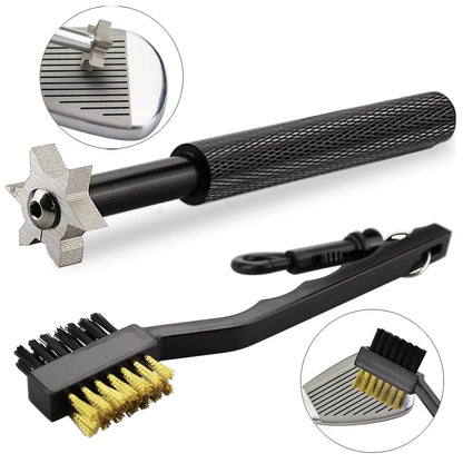Golf Club Brush and Sharpener Set - 2-Piece Grooving Tool and Cleaner Kit for Putter and Wedge Accessories