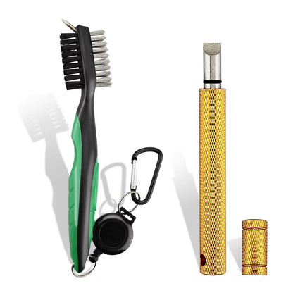 Golf Club Brush and Sharpener Set - 2-Piece Grooving Tool and Cleaner Kit for Putter and Wedge Accessories